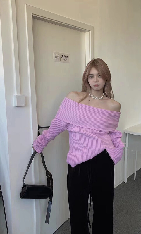 【MI NI】One shoulder slim fit sweater 9499# PCZ