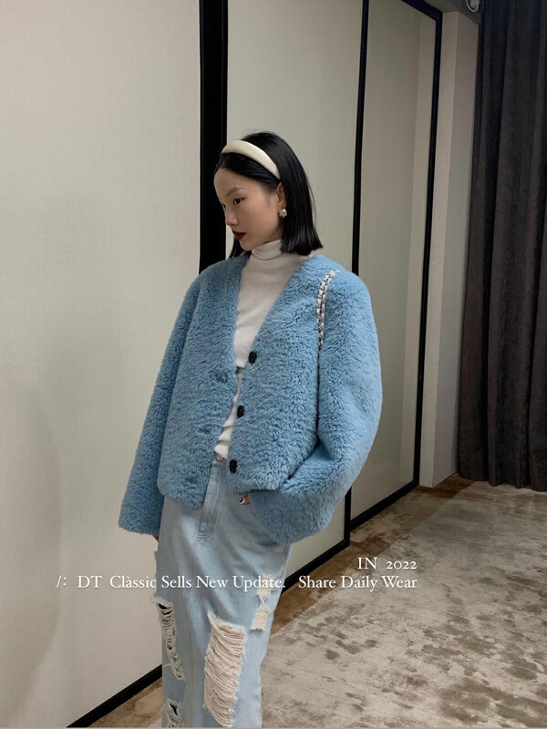【DT CLASSIC】Pure color V-neck loose fur short jacket D5170# JHY