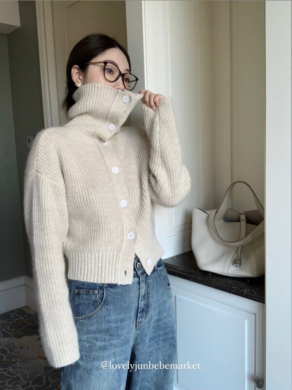 【DT CLASSIC】Korean style fresh high-necked single-breasted double-breasted warm sweater (10% rabbit fleece 5% wool) M5209# JHY