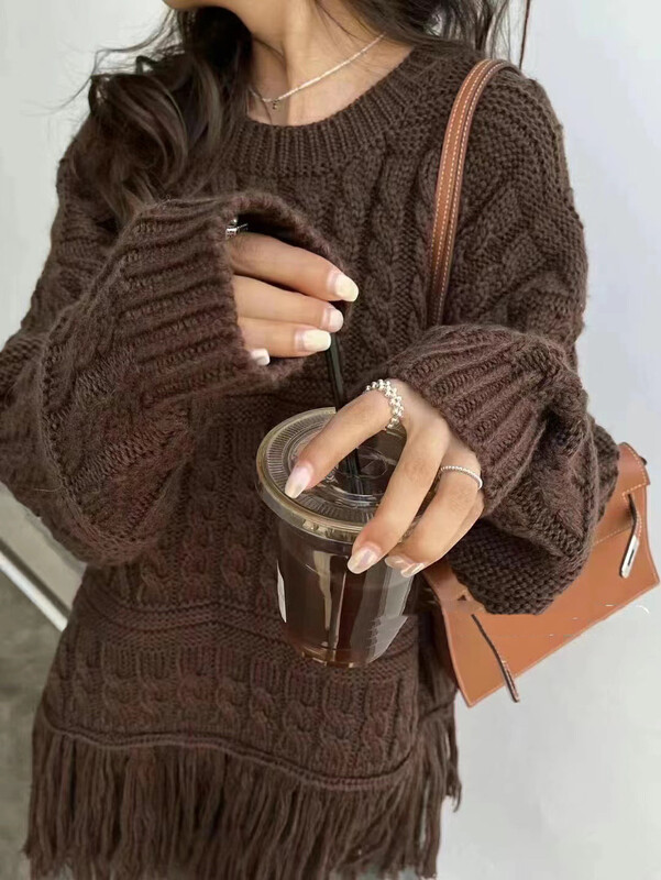 【MI NI】Western fringe loose knit sweater 9591-1# PCZ
