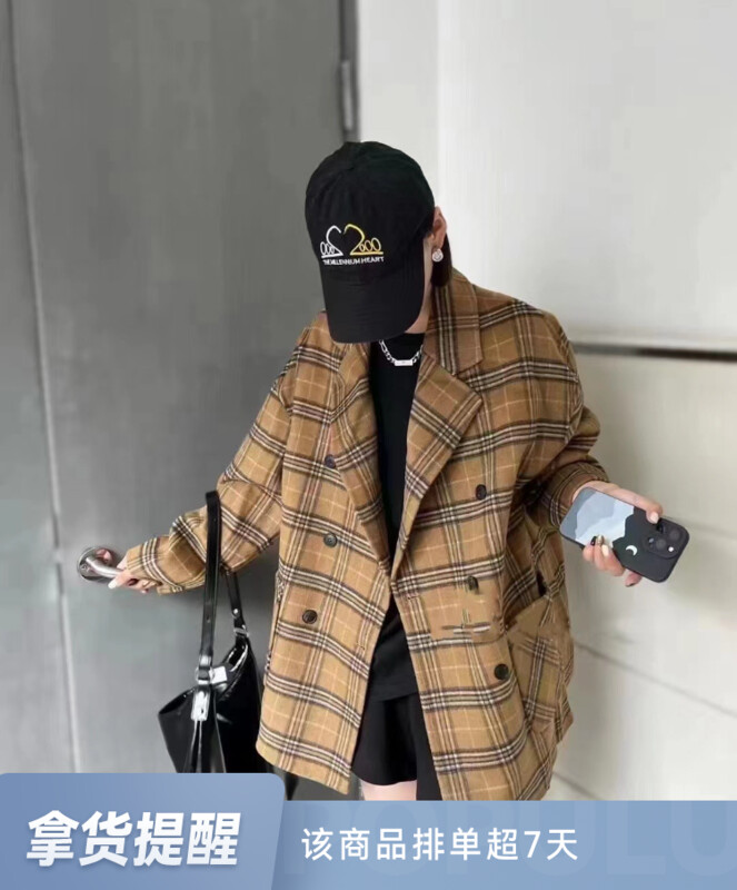 【Y.JIA】Korean Design Plaid Wool Coat 55091