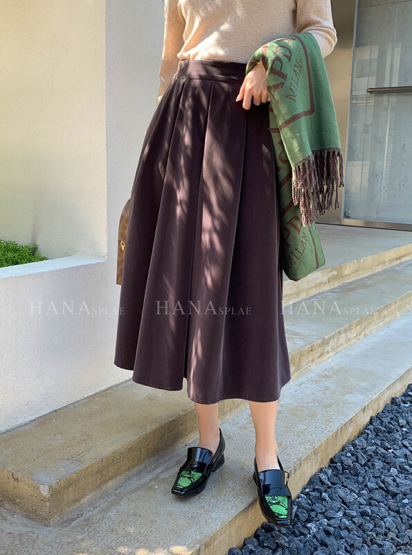 [HANNA Hanna] Temperament commuter pleated A-line skirt mid-length skirt elegant retro skirt H3510