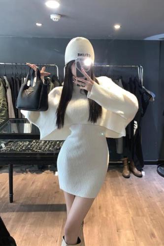 Real price small fragrant wind sweater vest skirt + high collar shawl sweater skirt suit two-piece female