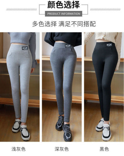 New style lamb velvet leggings women's autumn and winter plus velvet thick extra thick large size cotton pants gray tight warm pants