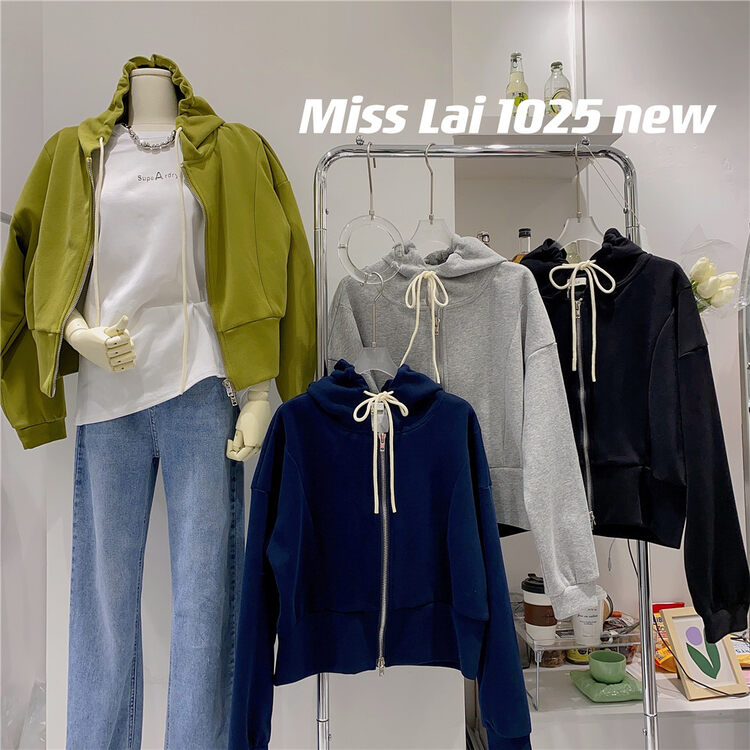 New in Autumn! [HH &MISS LAI] Hooded Zipper Loose Short Jacket 1025# L