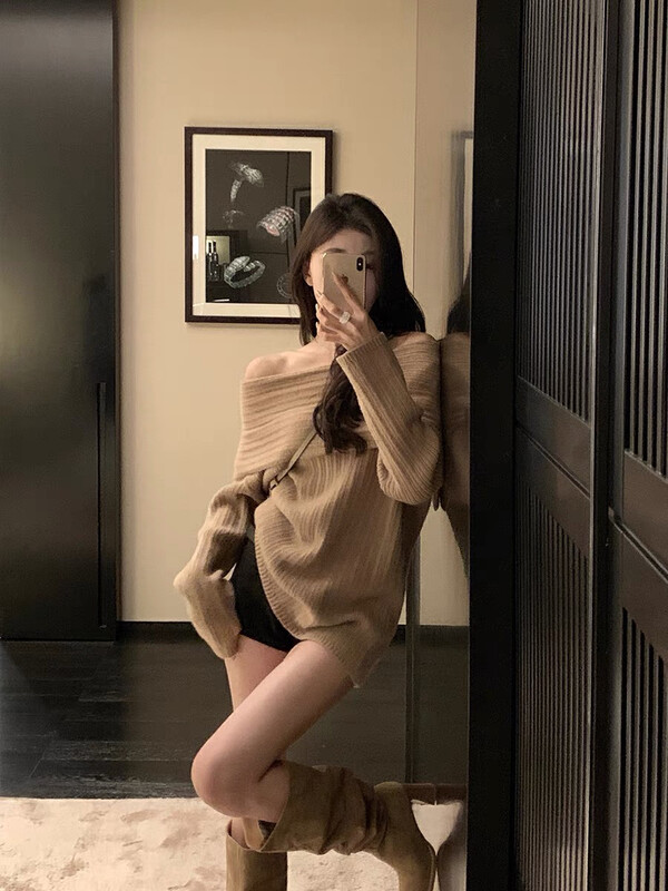 【BY】Lazy one-shoulder high-quality loose warm sweater 5946-1# PCZ