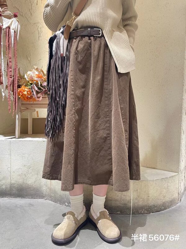 [Sansu Clothing Original] Simple Temperament Casual Big A Pendant Skirt (With Belt) Thickened Grinding Material 56076