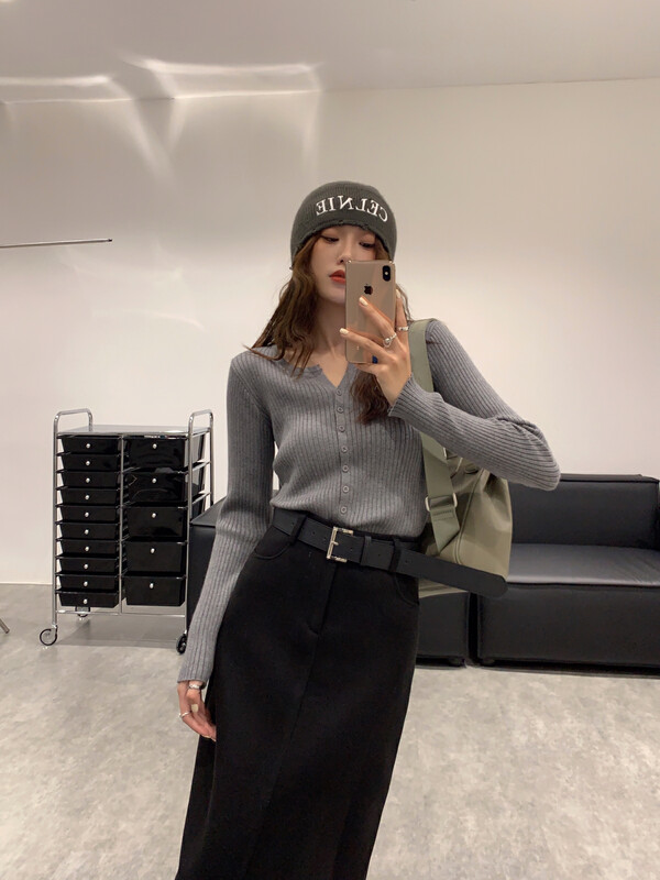 [VANESSA] Pit strip design all-match can be stacked to wear warm sweater 8090# OZQ