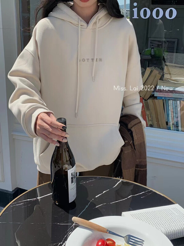 【HH &MISS LAI】Hooded pullover plus fleece comfortable sweater 2001# L