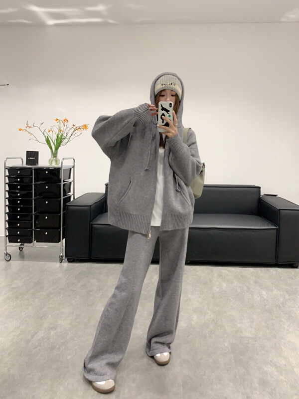 【VANESSA】Double zipper thickened hooded sweater + elastic waist trousers set 8259# OZQ