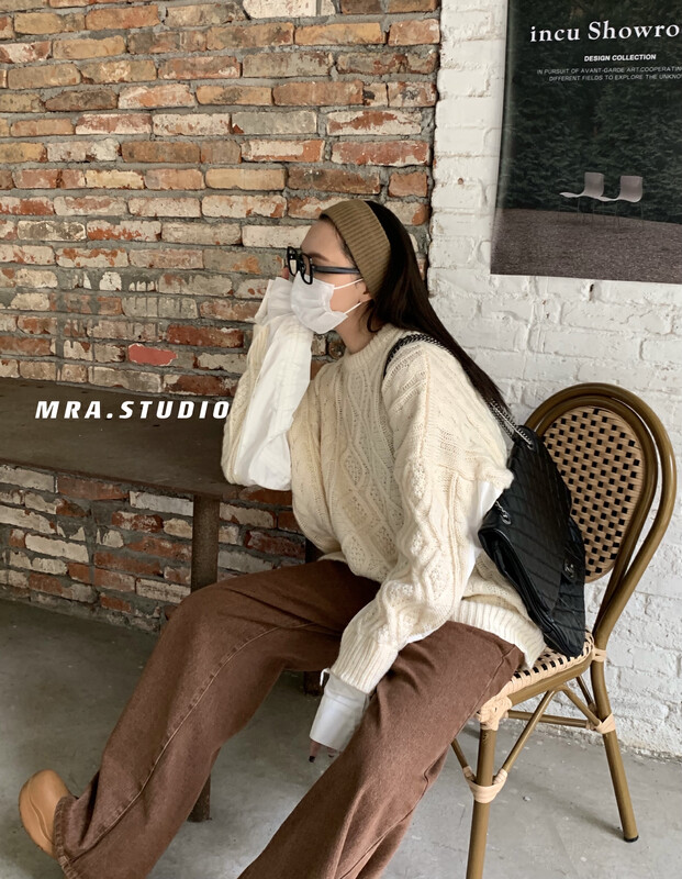 Original price 145.38! 【MRA】Korean rhombus pattern stitching fake two-piece warm sweater SP97