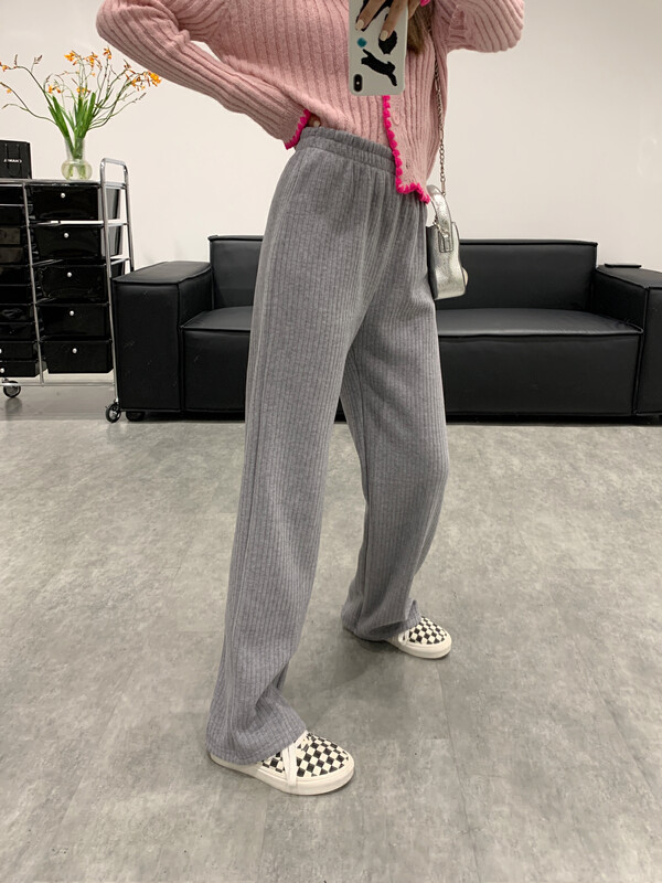 【VANESSA】Composite baby fleece thickened pit strip straight casual pants 8258# OZQ