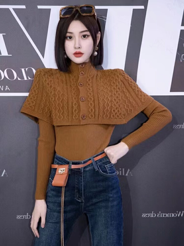 【ARE STUDIO】Designed v-neck fashion sweater (with twist shawl) 92638# OZQ