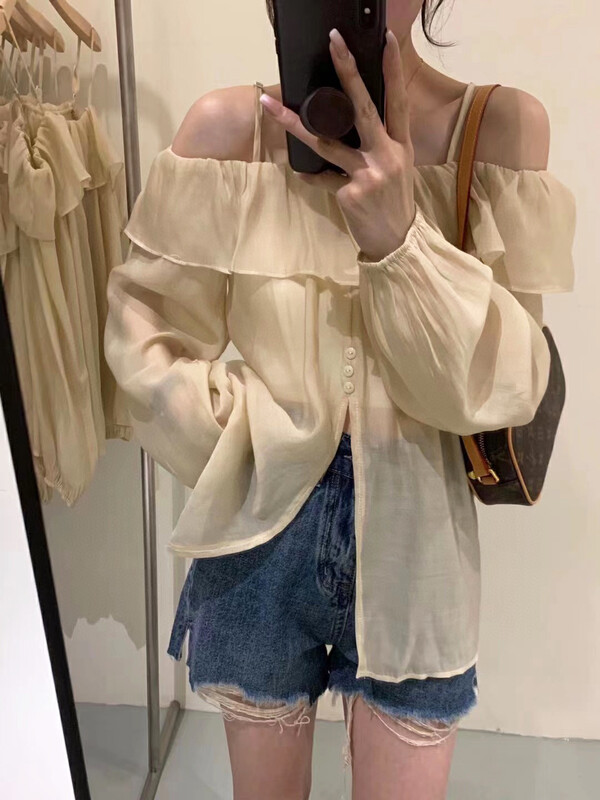New in autumn! 【WGWE】Designed niche off-the-shoulder collar shirt 2532# FHX