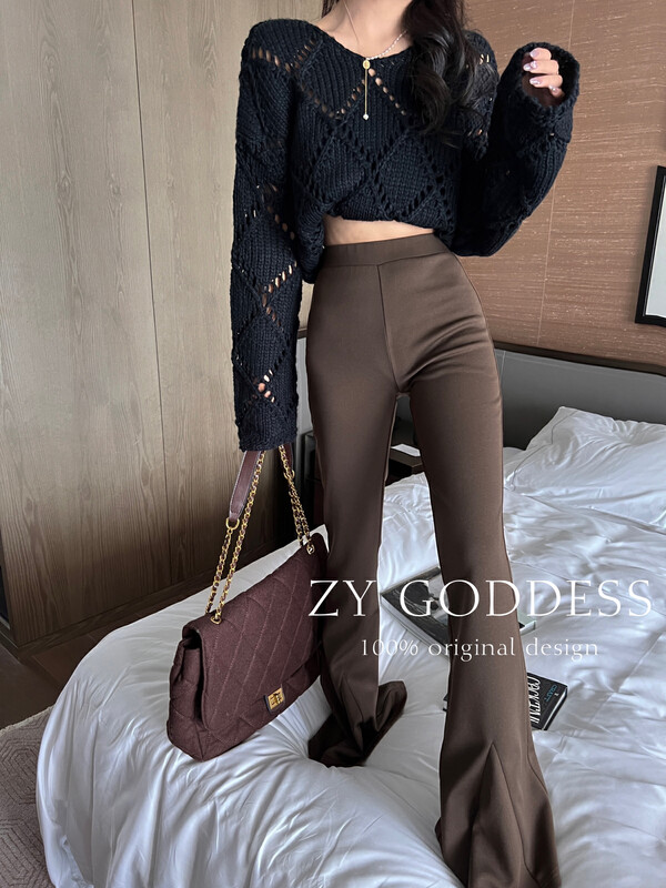 【ZY】Irregular V-shaped high-waist slim wide-leg casual pants ([good stretch]) 28120T# JHY