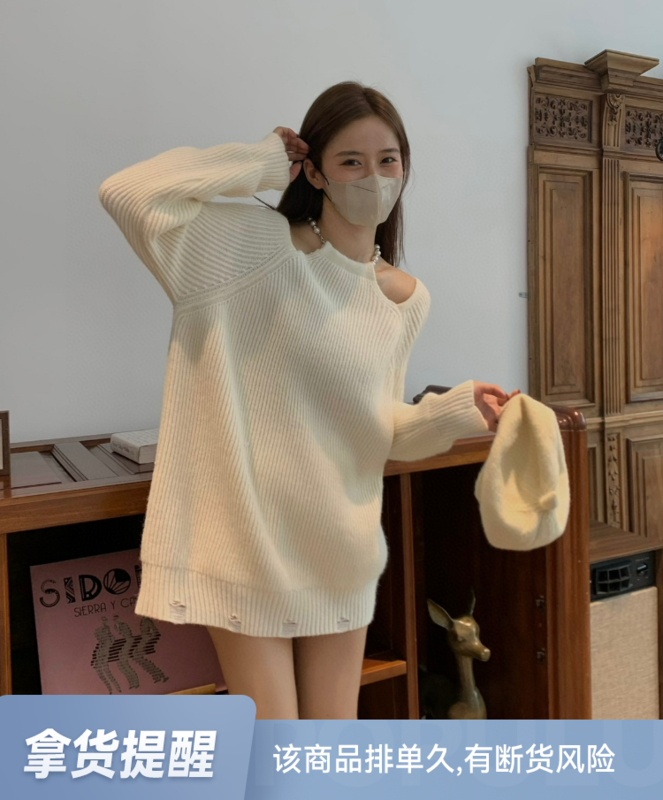 New winter models!  【WGWE】Thin sweet style off-shoulder warm sweater 2907# FHX