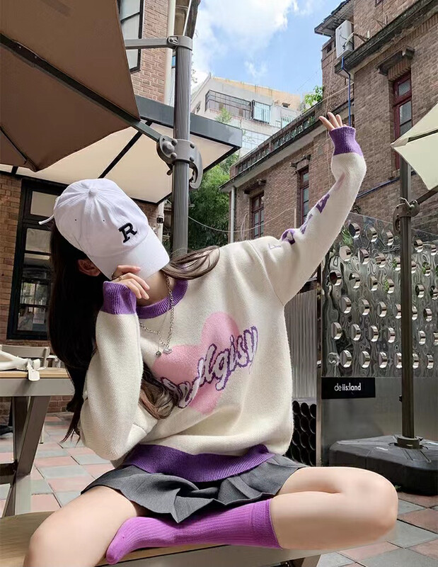 [ARE STUDIO] pullover letter color matching loose sweater 92587# OZQ