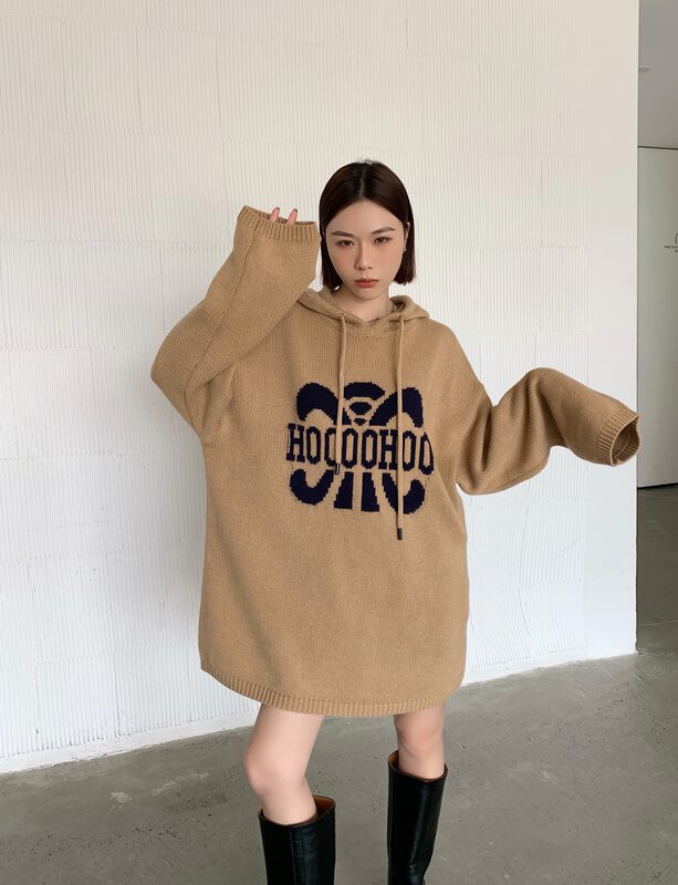 [DTU] Letter hooded loose all-match sweater 33237# LSL