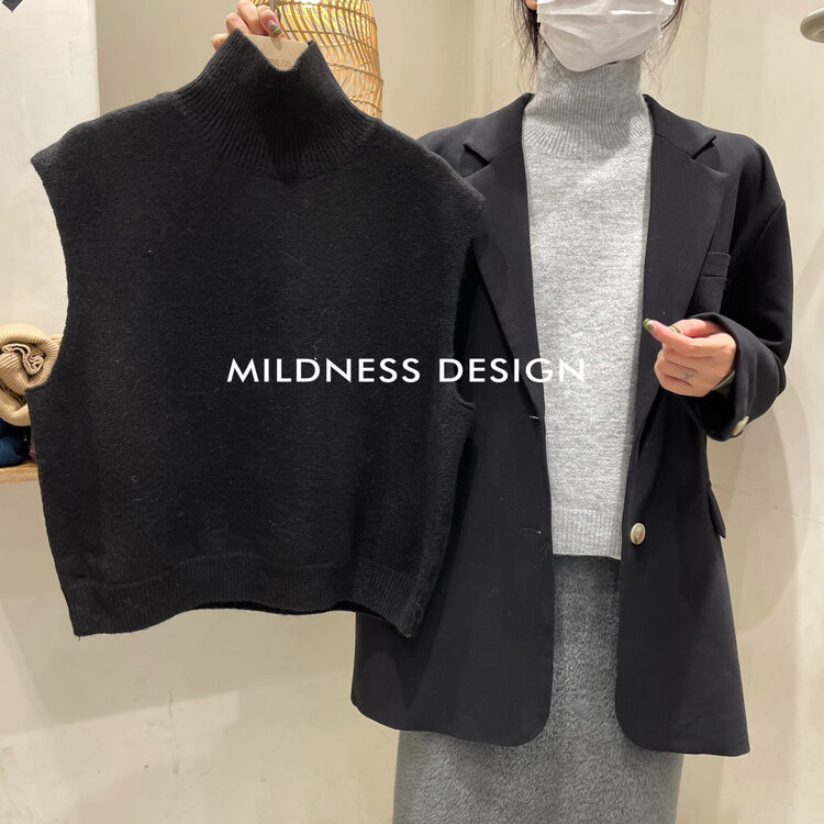 【MILDNESS】Velvet turtleneck knitted vest sweater 410