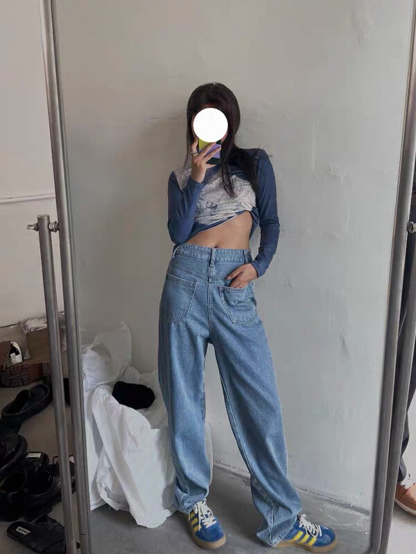 Original price 69.93! New in autumn! [WGWE] Design sense niche slim high waist wide leg jeans 2760# FHX