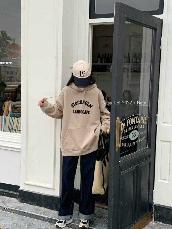 New for winter! [HH &MISS LAI] hooded letter print loose sweater 3098# L