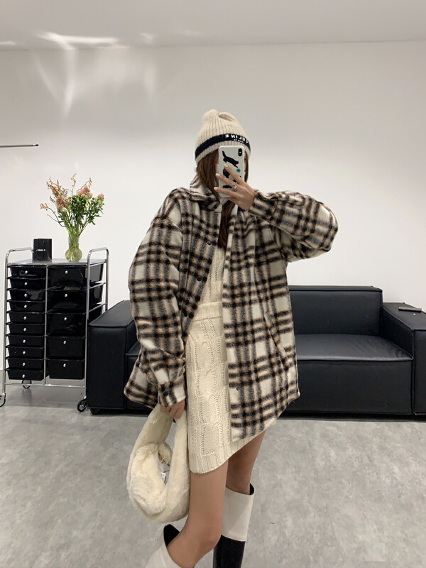 【VANESSA】Plaid long-sleeved all-match coat C-719# OZQ