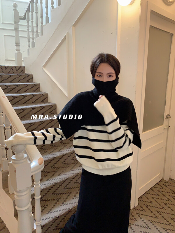 【MRA】Designed shawl and striped sweater suit SP73