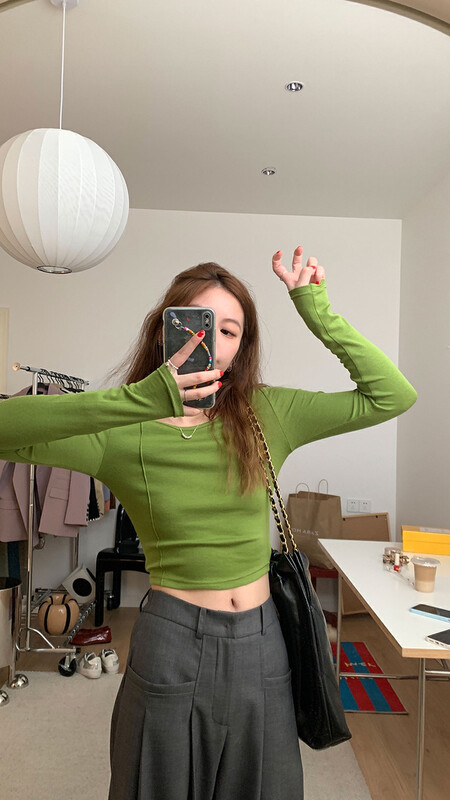 [WGWE] round neck skin-friendly sweet long-sleeved T-shirt 2967# FHX