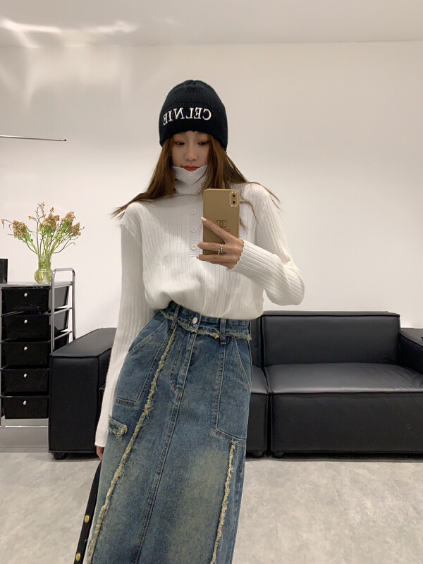 【VANESSA】Textured half-breasted turtleneck loose warm sweater 8531# OZQ