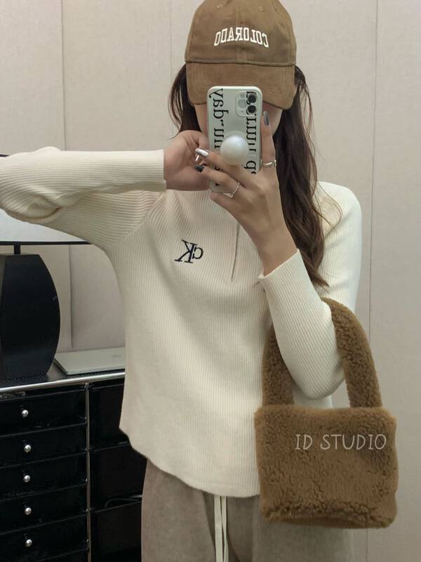 【I-D】Korean style all-match half zipper sweater R3285# L
