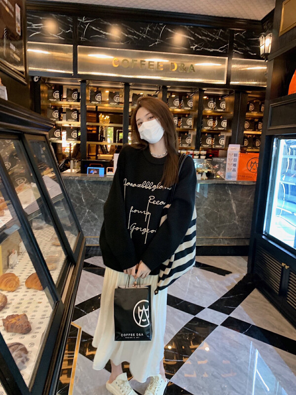 New in autumn! [WGWE] Lazy pullover long-sleeved loose and thin warm sweater 2718# FHX
