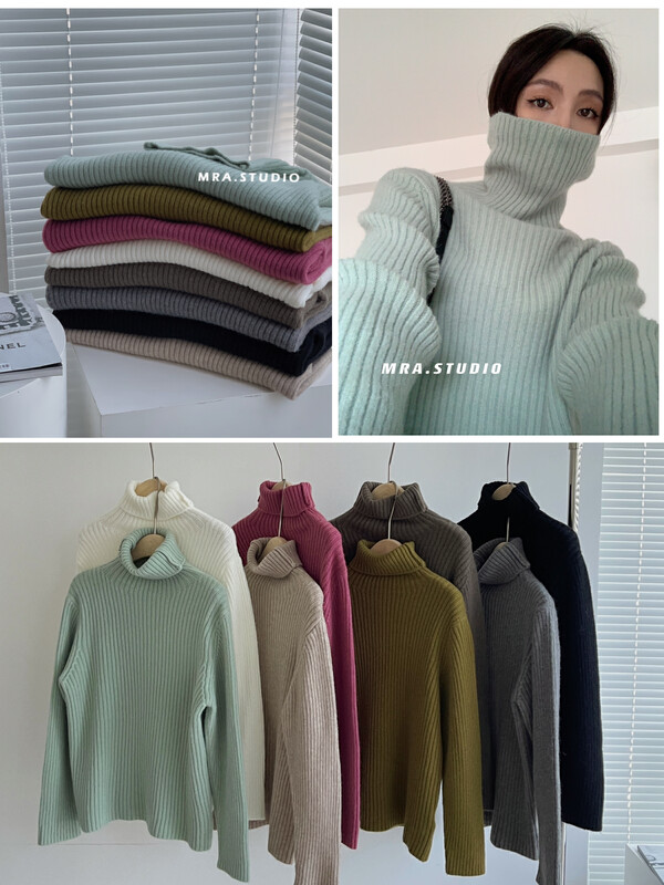 【MRA】Korean multi-color net high-necked all-match sweater DH330
