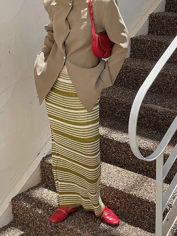 Original price 77.83! 【MRA】Big brand striped contrast color slimming knitted skirt SP25-1