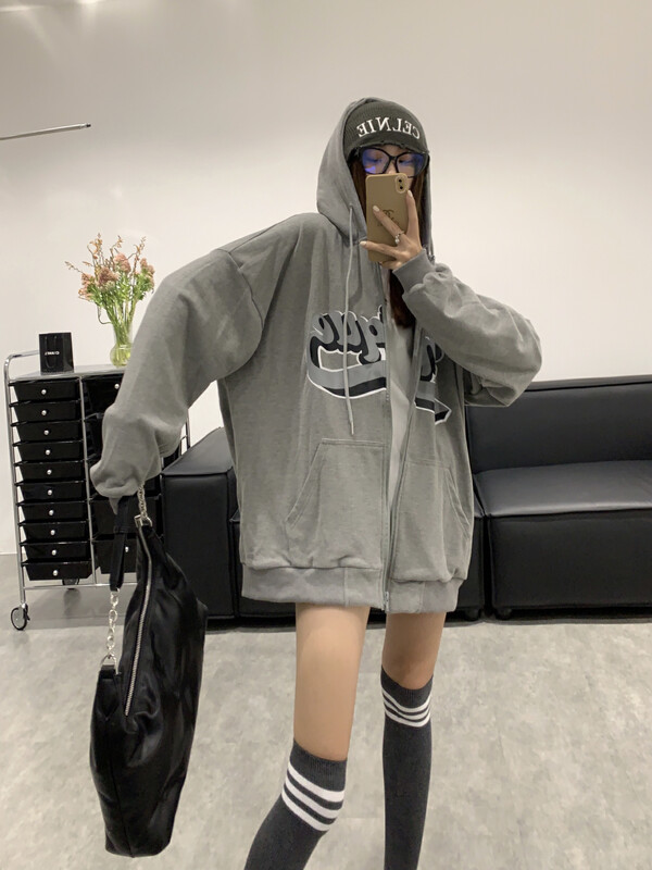 Original price 178.99! [VANESSA] hooded zipper loose plus fleece comfortable short coat 5688# OZQ