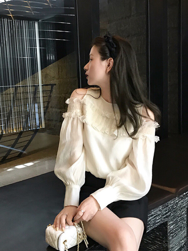 Original price 59.78! New in early autumn! [WGWE] Salt style high-end all-match off-shoulder shirt 2347# FHX