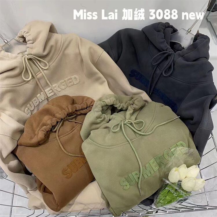 【HH &MISS LAI】Hooded letter plus fleece comfortable pullover sweater S3088# L