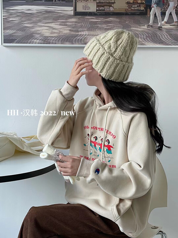 【HH &MISS LAI】Hooded plus fleece comfortable all-match sweater S508# L