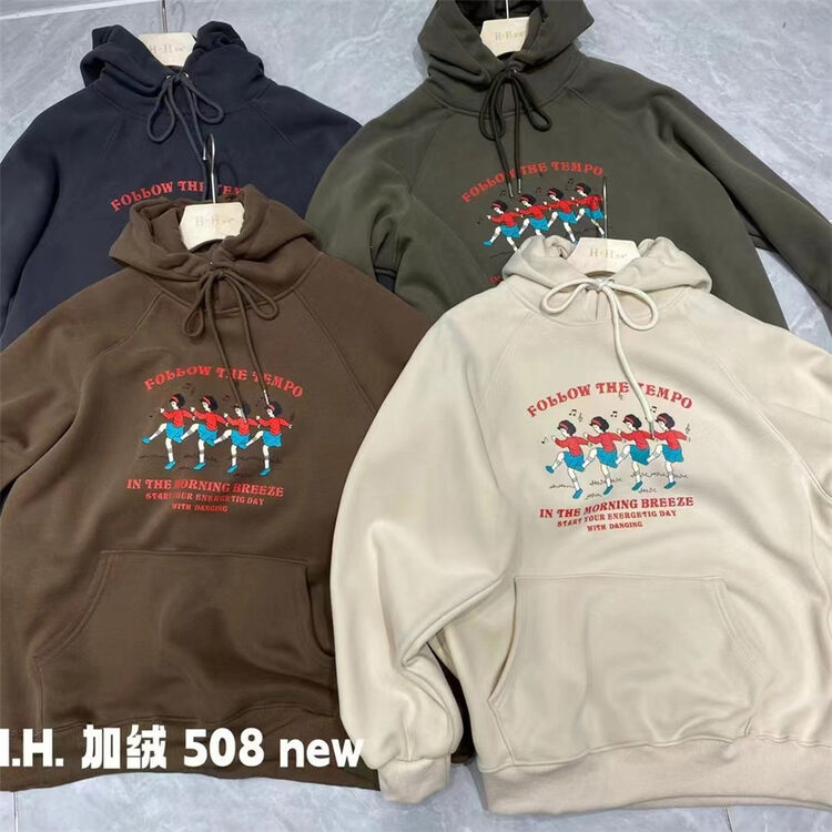 【HH &MISS LAI】Hooded plus fleece comfortable pullover all-match sweater YS1-S508# L