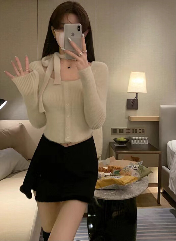 【ARE STUDIO】Designed fluffy pullover sweater (with tie) 92692# OZQ