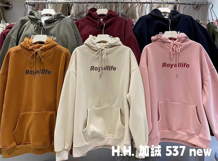 【HH &MISS LAI】Letter print drawstring plus velvet comfortable sweater S537# L
