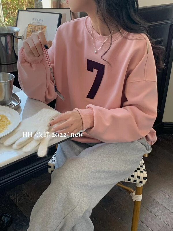 【HH &MISS LAI】number 7 printed loose fleece sweater 520# L