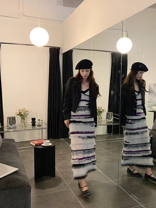 New in autumn! [WGWE] Fringed suspender design niche knitted dress 2828# FHX