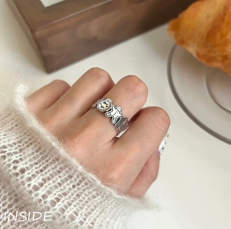 【INSIDE】Korean style exquisite and simple cartoon bear gingerbread man ring (with random box) J3699# ZXL