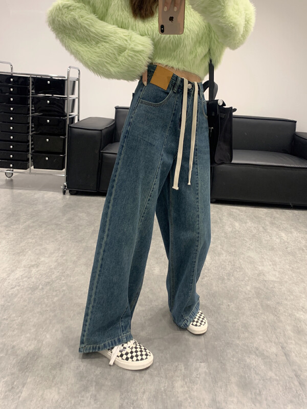 [VANESSA] drawstring all-match straight jeans 8109# OZQ