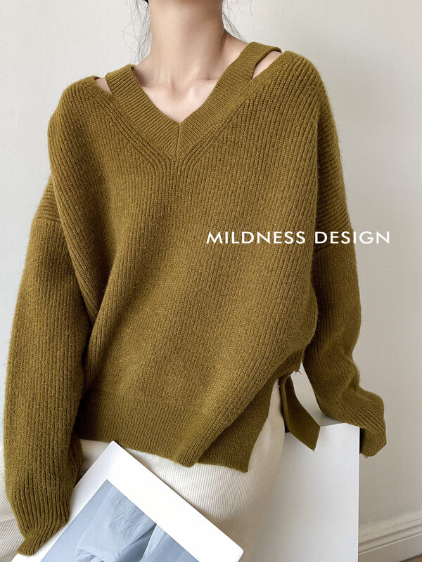 [MILDNESS] Arctic velvet shoulder design sweater sweater 396