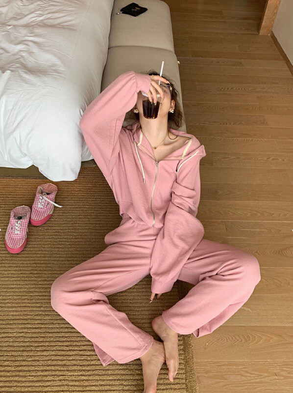 New in early autumn! [WGWE] Waffle gentle and girlish lazy sweater + loose casual pants suit 2513# FHX