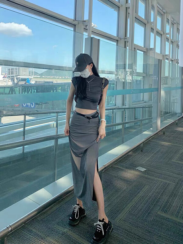 Original price 58.65! New in autumn! [WGWE] slim mid-length solid color skirt (with belt) 2686# FHX