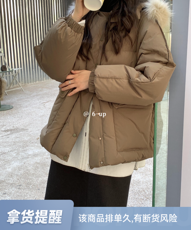【6-UP】Korean style casual all-match warm down jacket (with detachable real fox fur collar) (90% white duck down) 66593# XJ