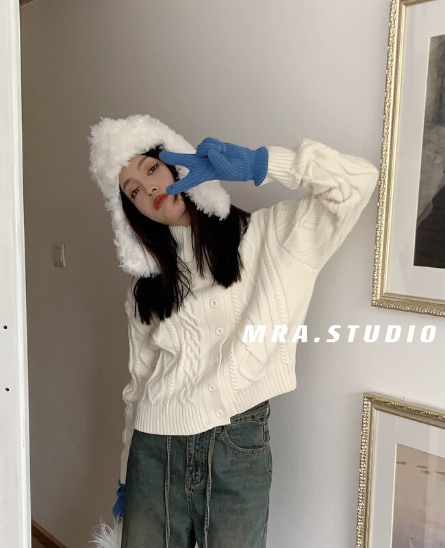 【MRA】Multi-color all-match knit cardigan SP20 with large lapel collar