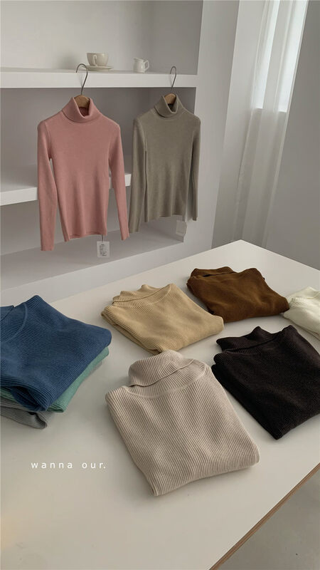 【WANNA OUR】high collar all-match solid color warm sweater 96153# ZXL